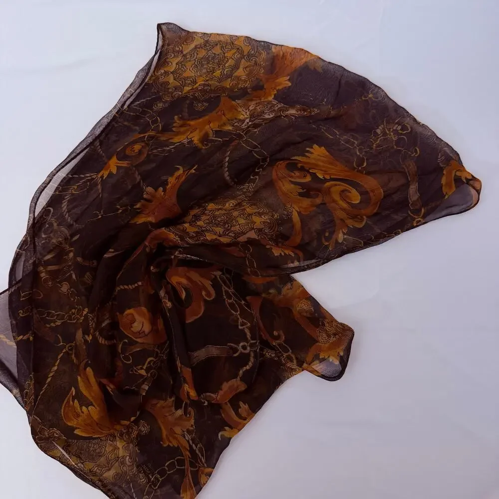 Vintage Brown & Gold Baroque Head Scarf